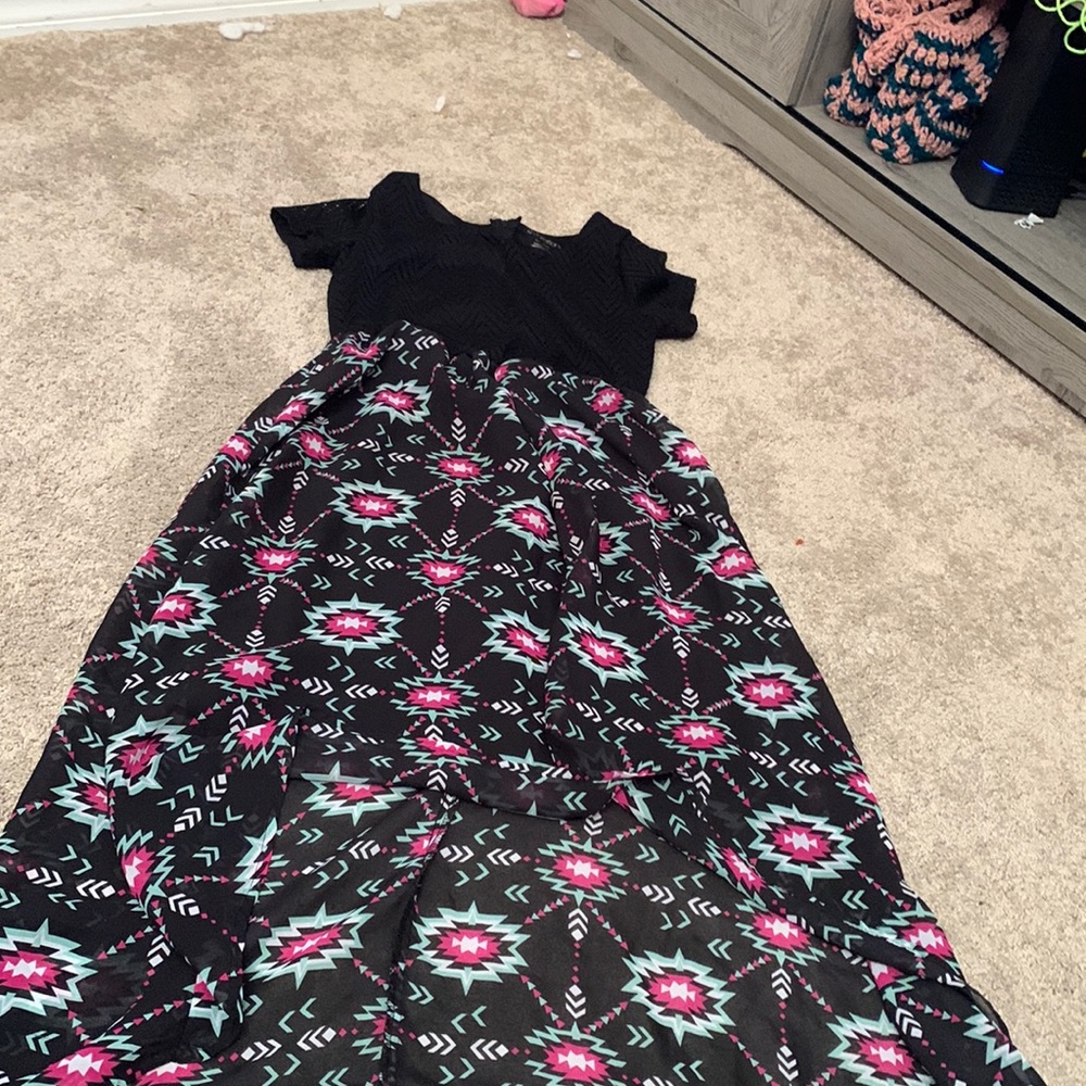 Maxi kids dress black with a colorful skirt